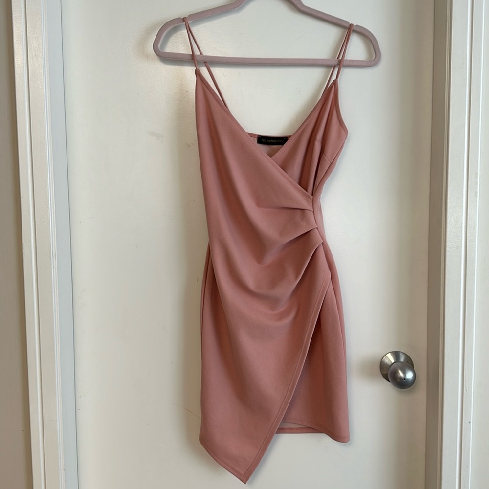 Rosy pink bodycon wrap midi dress